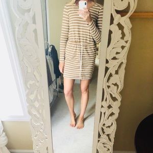 Tan and White Striped Dress